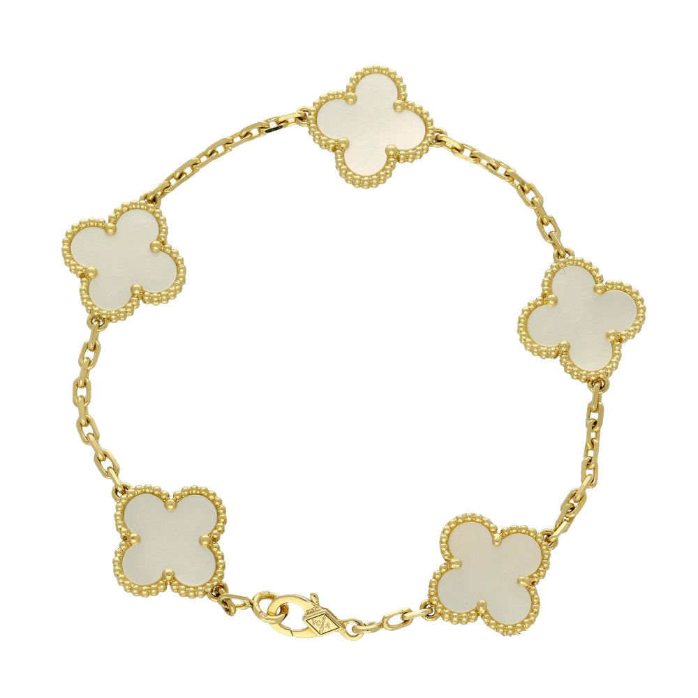 Pre-Loved Van Cleef & Arpels Vintage Alhambra Bracelet, 5 Motifs - 18ct Yellow Gold & Mother of Pearl