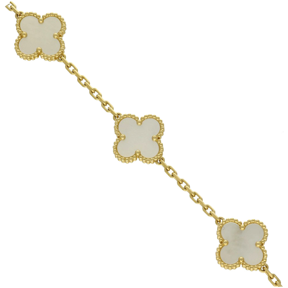 Pre-Loved Van Cleef & Arpels Vintage Alhambra Bracelet, 5 Motifs - 18ct Yellow Gold & Mother of Pearl
