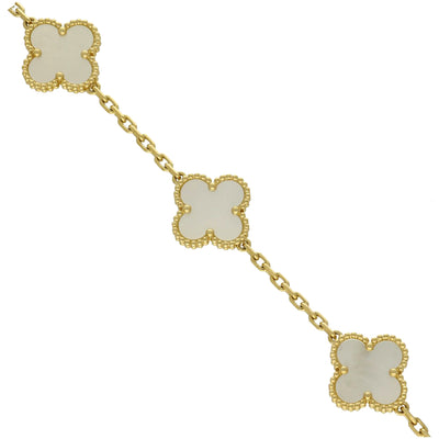 Pre-Loved Van Cleef & Arpels Vintage Alhambra Bracelet, 5 Motifs - 18ct Yellow Gold & Mother of Pearl