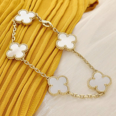 Pre-Loved Van Cleef & Arpels Vintage Alhambra Bracelet, 5 Motifs - 18ct Yellow Gold & Mother of Pearl