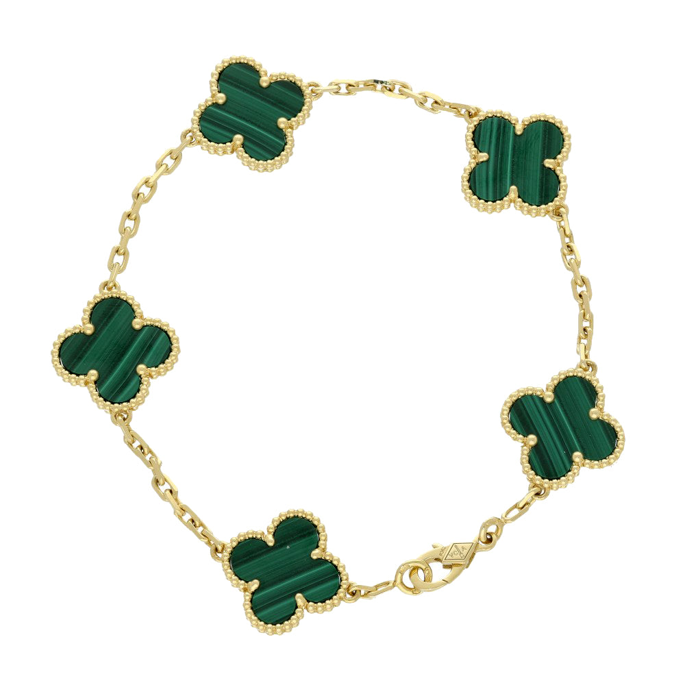 Pre-Loved Van Cleef & Arpels Vintage Alhambra Bracelet, 5 Motifs - 18ct Yellow Gold & Malachite