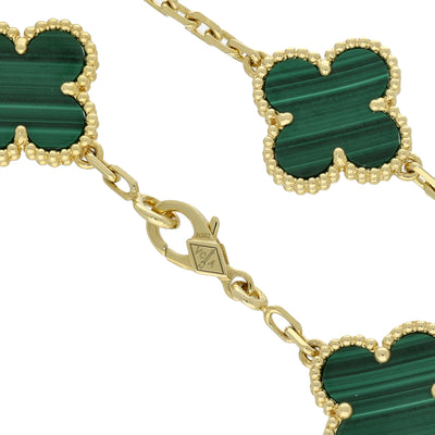 Pre-Loved Van Cleef & Arpels Vintage Alhambra Bracelet, 5 Motifs - 18ct Yellow Gold & Malachite