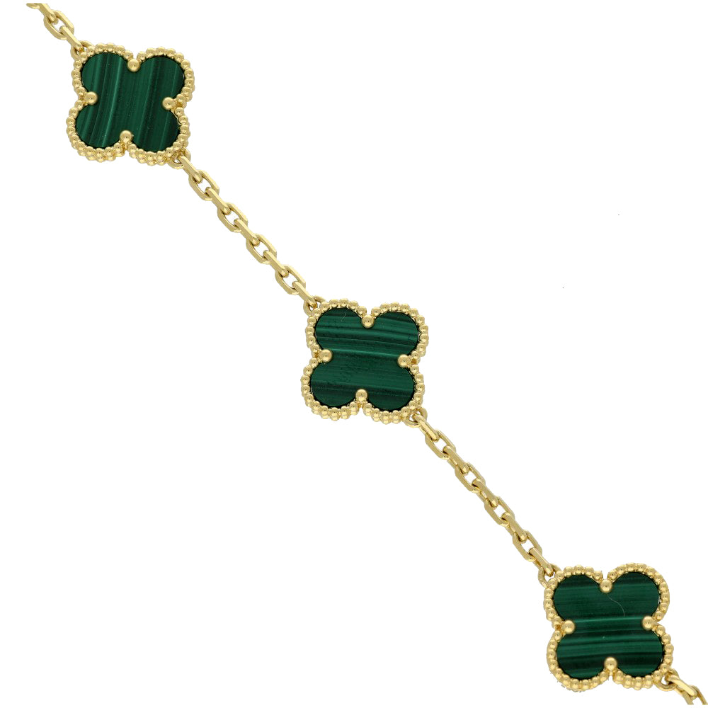Pre-Loved Van Cleef & Arpels Vintage Alhambra Bracelet, 5 Motifs - 18ct Yellow Gold & Malachite