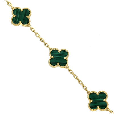 Pre-Loved Van Cleef & Arpels Vintage Alhambra Bracelet, 5 Motifs - 18ct Yellow Gold & Malachite