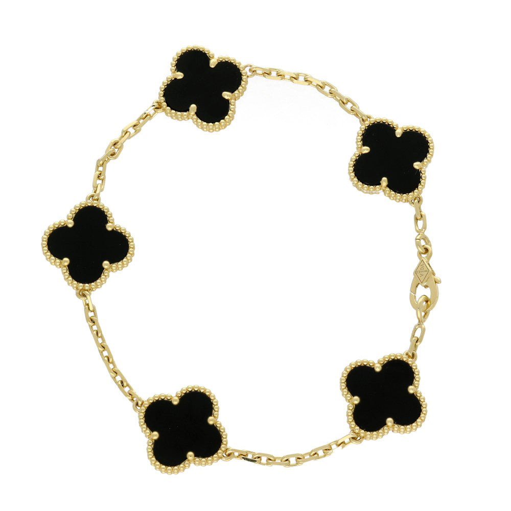 Pre-Loved Van Cleef & Arpels Vintage Alhambra Bracelet, 5 Motifs - 18ct Yellow Gold & Black Onyx