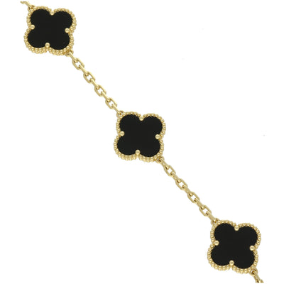 Pre-Loved Van Cleef & Arpels Vintage Alhambra Bracelet, 5 Motifs - 18ct Yellow Gold & Black Onyx
