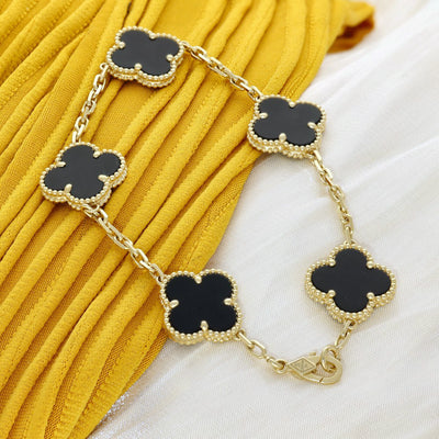 Pre-Loved Van Cleef & Arpels Vintage Alhambra Bracelet, 5 Motifs - 18ct Yellow Gold & Black Onyx