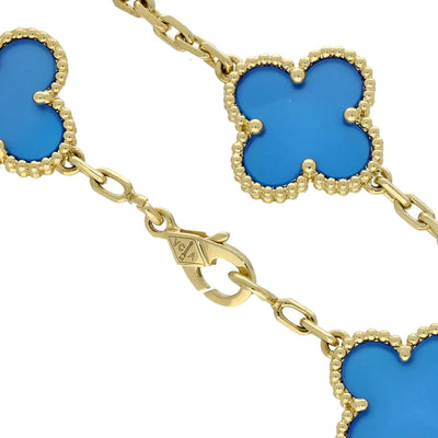 Pre-Loved Van Cleef & Arpels Vintage Alhambra Bracelet, 5 Motifs - 18ct Yellow Gold & Blue Agate