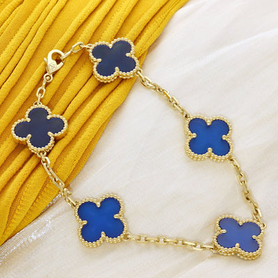 Pre-Loved Van Cleef & Arpels Vintage Alhambra Bracelet, 5 Motifs - 18ct Yellow Gold & Blue Agate