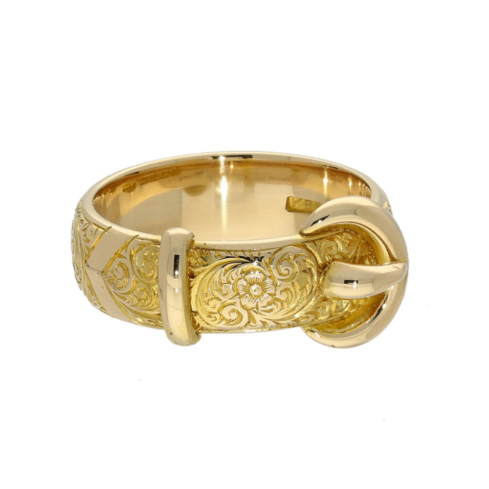 Antique 18ct Yellow Gold Patterned Buckle Ring c.1909