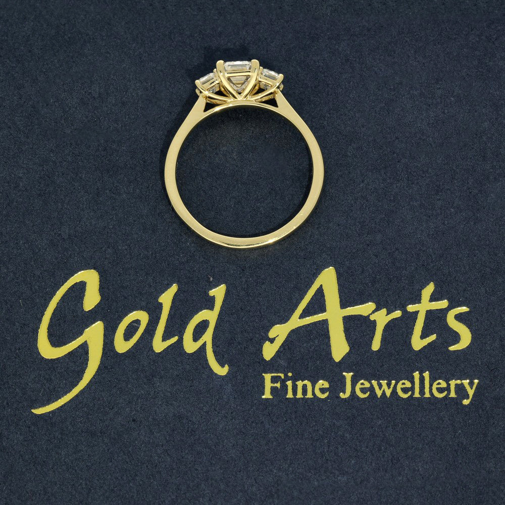 18ct Yellow Gold Laboratory-Grown Diamond 1.50ct Emerald Cut Trilogy Ring