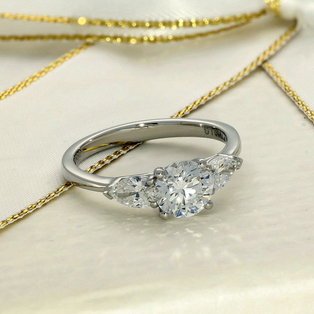 Platinum 1.50ct Laboratory-Grown Diamond Pear & Round Trilogy Ring