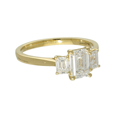 18ct Yellow Gold Laboratory-Grown Diamond 1.50ct Emerald Cut Trilogy Ring