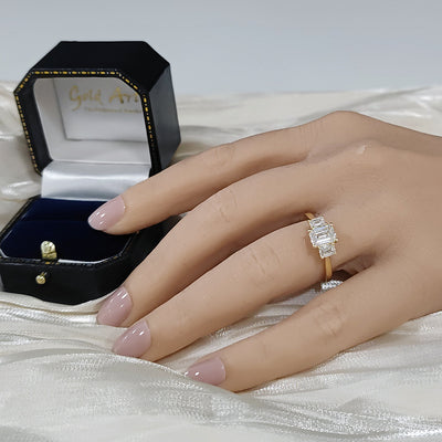 18ct Yellow Gold Laboratory-Grown Diamond 1.50ct Emerald Cut Trilogy Ring