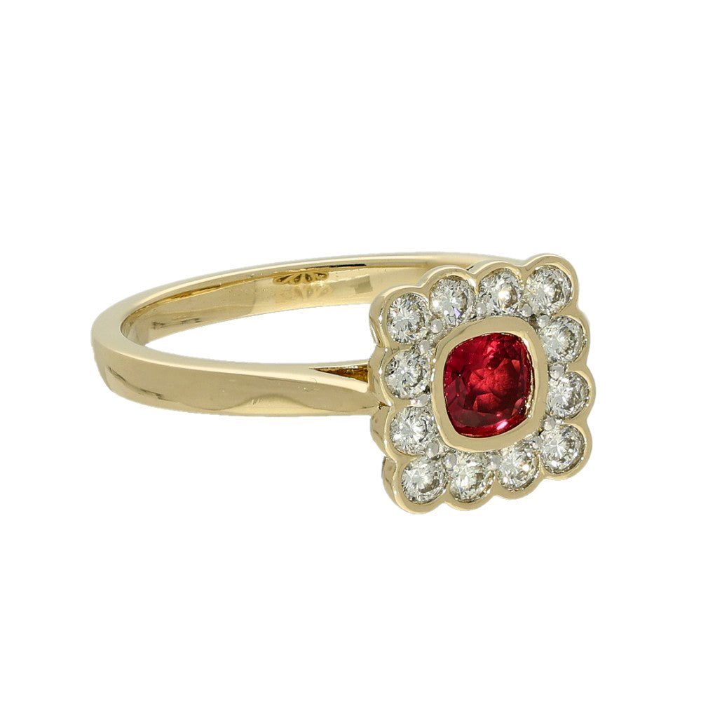 9ct Yellow Gold Ruby and Diamond Square Halo Ring