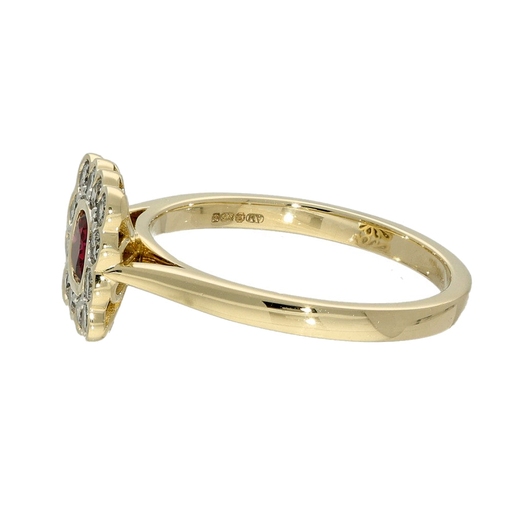 9ct Yellow Gold Ruby and Diamond Square Halo Ring