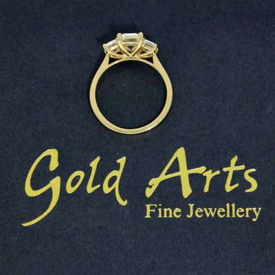 18ct Yellow Gold Laboratory-Grown Diamond 2.50ct Emerald Cut Trilogy Ring