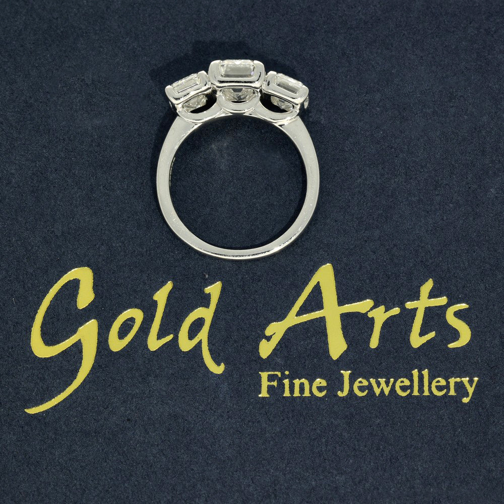 9ct White Gold Laboratory-Grown 5ct Emerald Cut Diamond Trilogy Ring