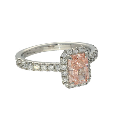 18ct White Gold Laboratory-Grown 1.55ct Pink Radiant Diamond Halo Shoulders Ring