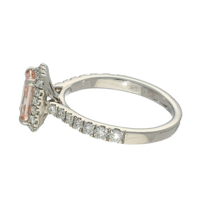 18ct White Gold Laboratory-Grown 1.55ct Pink Radiant Diamond Halo Shoulders Ring