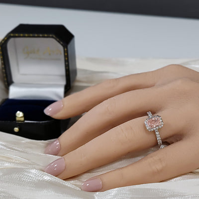 18ct White Gold Laboratory-Grown 1.55ct Pink Radiant Diamond Halo Shoulders Ring