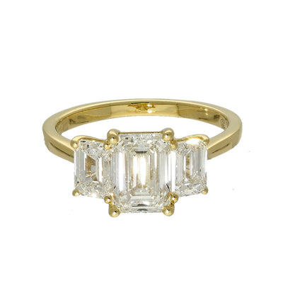 18ct Yellow Gold Laboratory-Grown Diamond 2.50ct Emerald Cut Trilogy Ring
