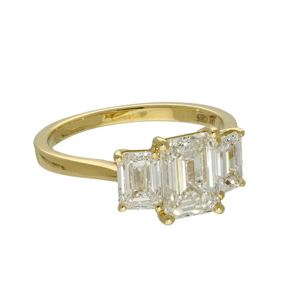 18ct Yellow Gold Laboratory-Grown Diamond 2.50ct Emerald Cut Trilogy Ring