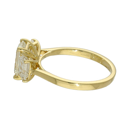 18ct Yellow Gold Laboratory-Grown Diamond 2.50ct Emerald Cut Trilogy Ring