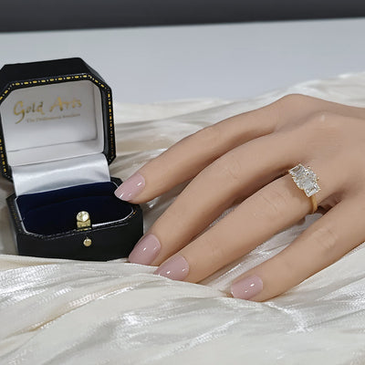 18ct Yellow Gold Laboratory-Grown Diamond 2.50ct Emerald Cut Trilogy Ring