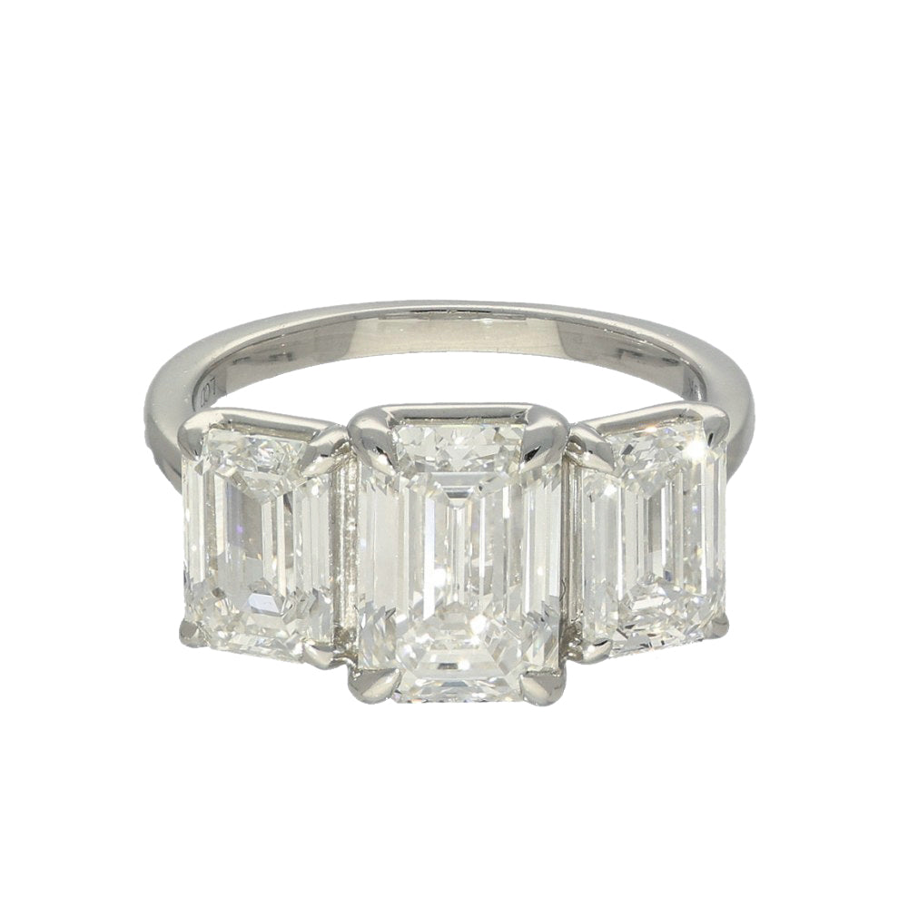 9ct White Gold Laboratory-Grown 5ct Emerald Cut Diamond Trilogy Ring
