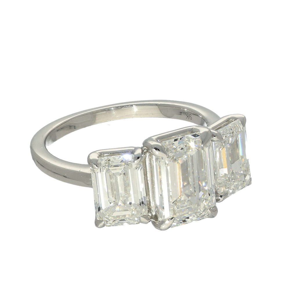 9ct White Gold Laboratory-Grown 5ct Emerald Cut Diamond Trilogy Ring