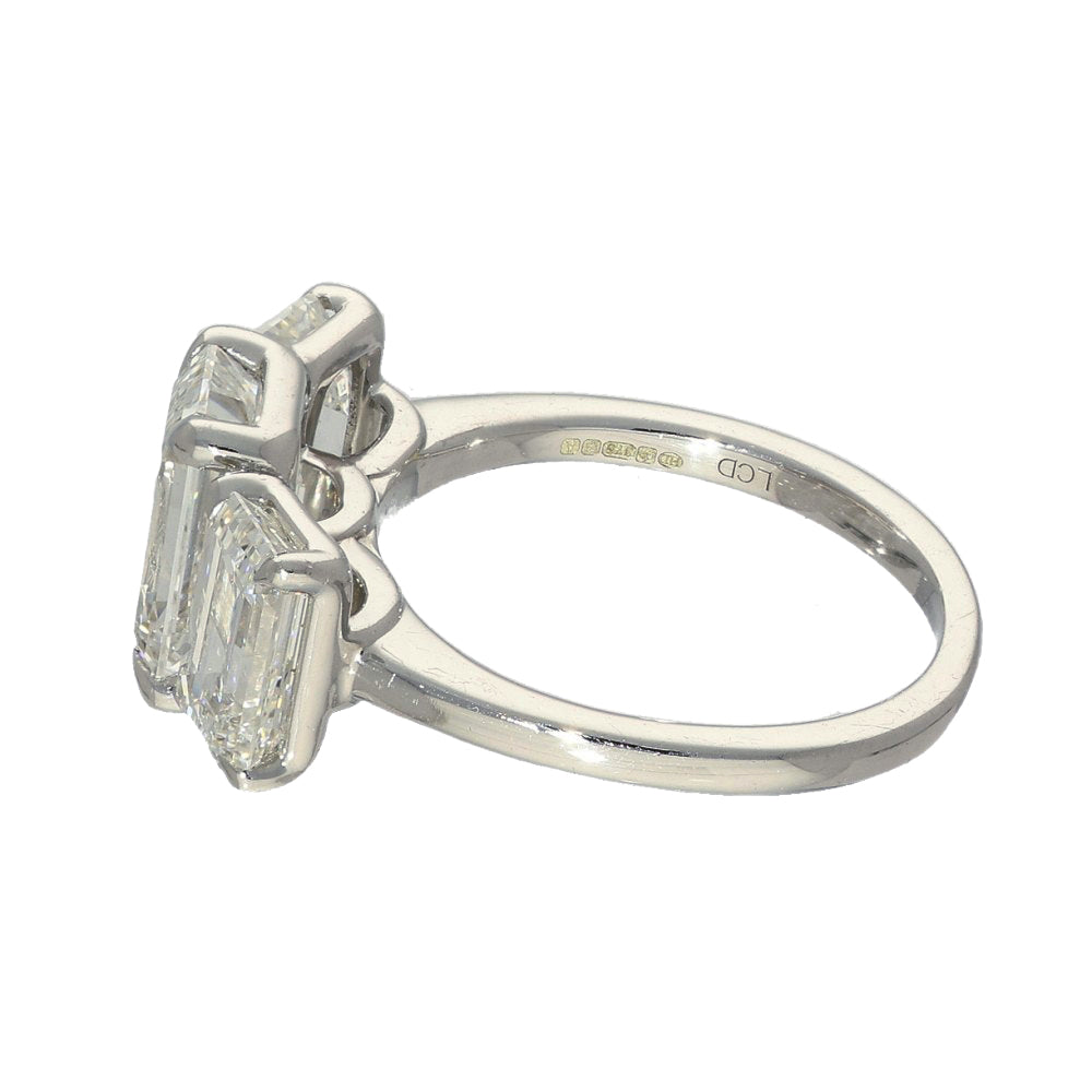 9ct White Gold Laboratory-Grown 5ct Emerald Cut Diamond Trilogy Ring