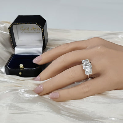 9ct White Gold Laboratory-Grown 5ct Emerald Cut Diamond Trilogy Ring