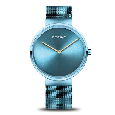 Ladies Bering Classic 39mm Blue Sunray Dial Milanese Watch 14539-388