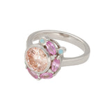 9ct White Gold, Pink Laboratory-Grown Diamond, Pink Topaz & Opal 'Peony' Ring