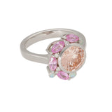 9ct White Gold, Pink Laboratory-Grown Diamond, Pink Topaz & Opal 'Peony' Ring