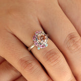 9ct White Gold, Pink Laboratory-Grown Diamond, Pink Topaz & Opal 'Peony' Ring