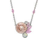 9ct White Gold, Laboratory Grown Diamond, Pink Topaz & Opal 'Peony' Necklace
