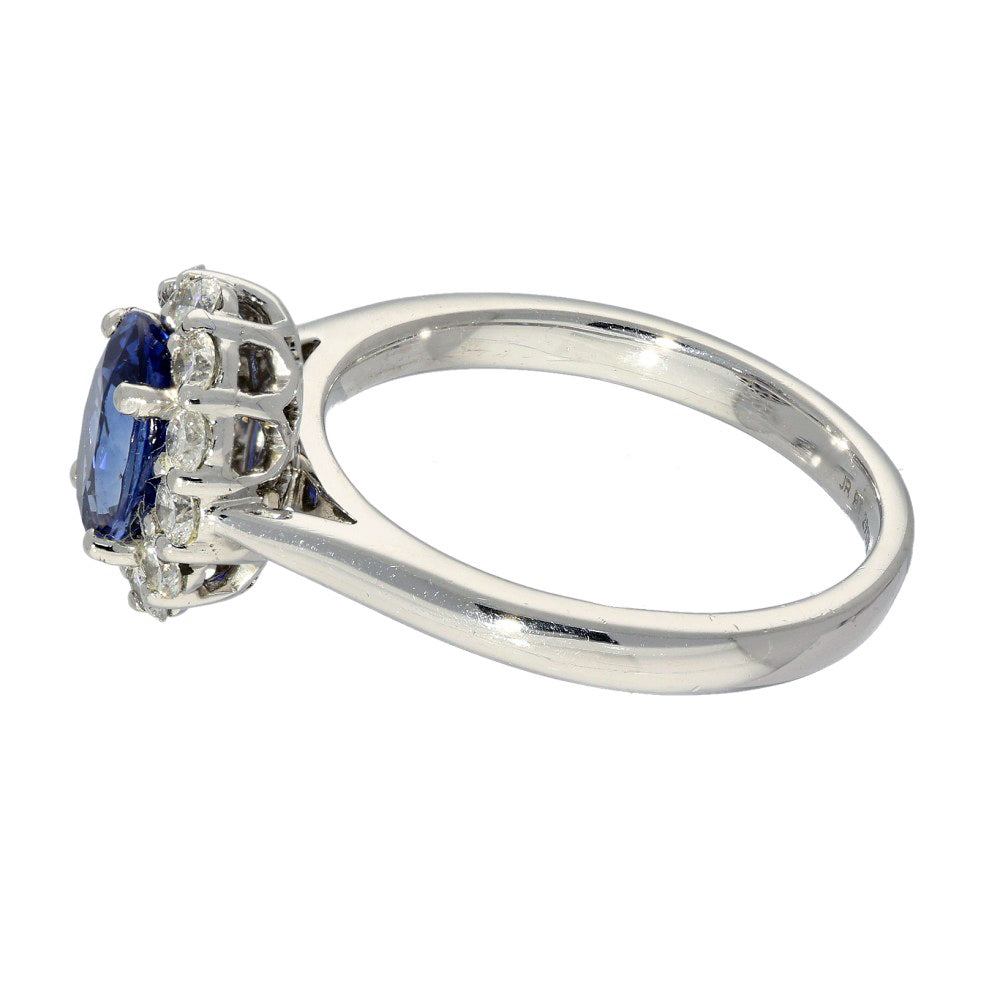 Platinum Oval Sapphire & Diamond Halo Ring