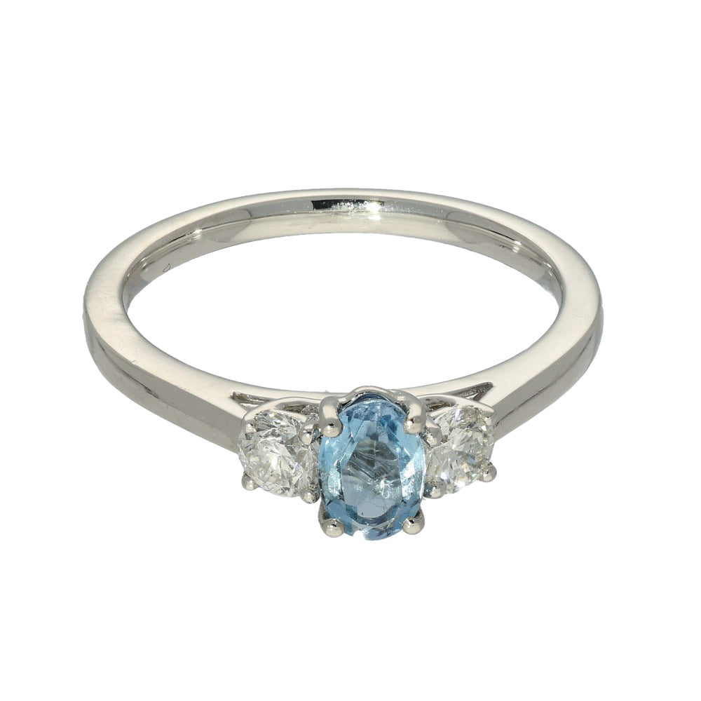 Platinum Oval Aquamarine & Diamond Trilogy Ring