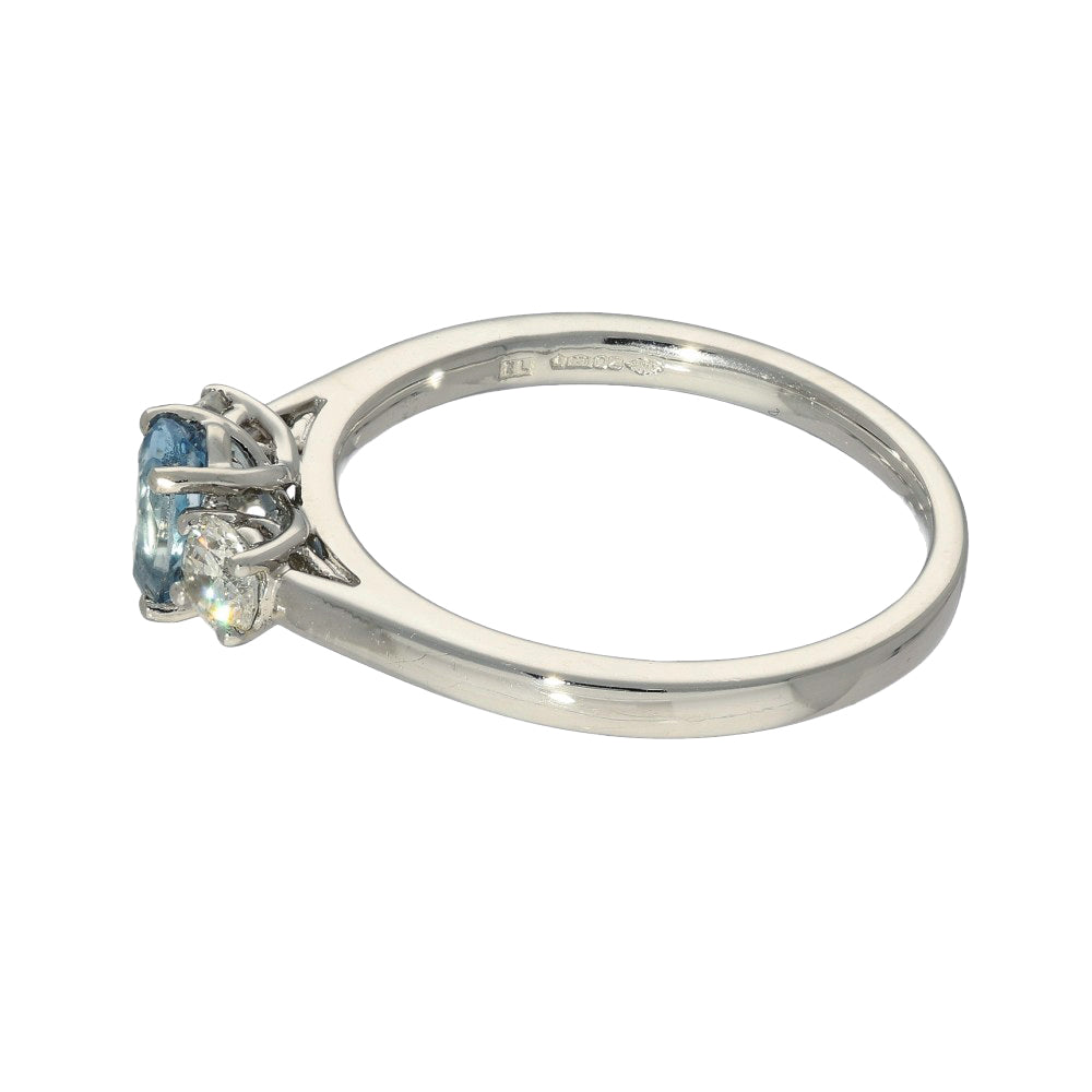 Platinum Oval Aquamarine & Diamond Trilogy Ring