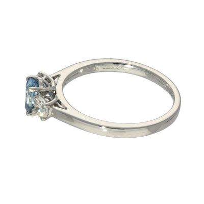 Platinum Oval Aquamarine & Diamond Trilogy Ring