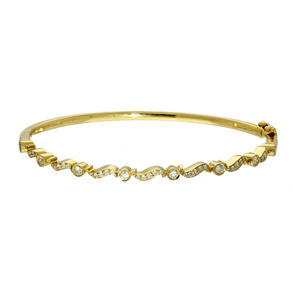 18ct Yellow Gold Wave Vintage Style Diamond Bangle