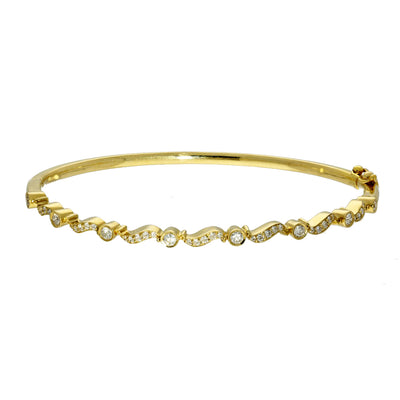18ct Yellow Gold Wave Vintage Style Diamond Bangle