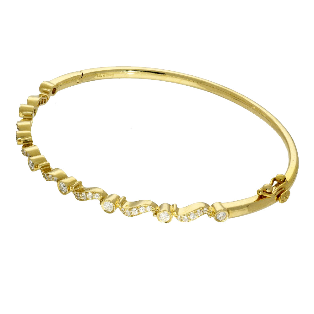 18ct Yellow Gold Wave Vintage Style Diamond Bangle