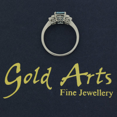 Platinum Aquamarine & Diamond Emerald Cut Art Deco Style Ring