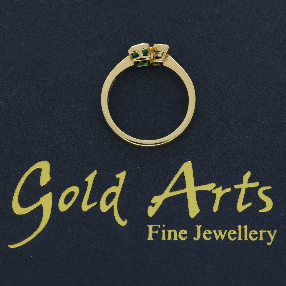 18ct Yellow Gold Toi et Moi Emerald and Marquise Diamond Ring