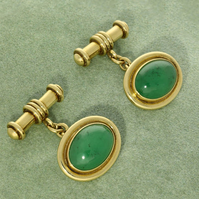 Pre-owned 18ct Yellow Gold & Green Jade Cufflinks