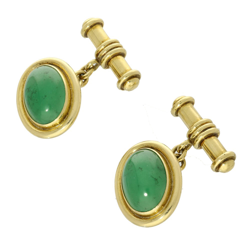 Pre-owned 18ct Yellow Gold & Green Jade Cufflinks