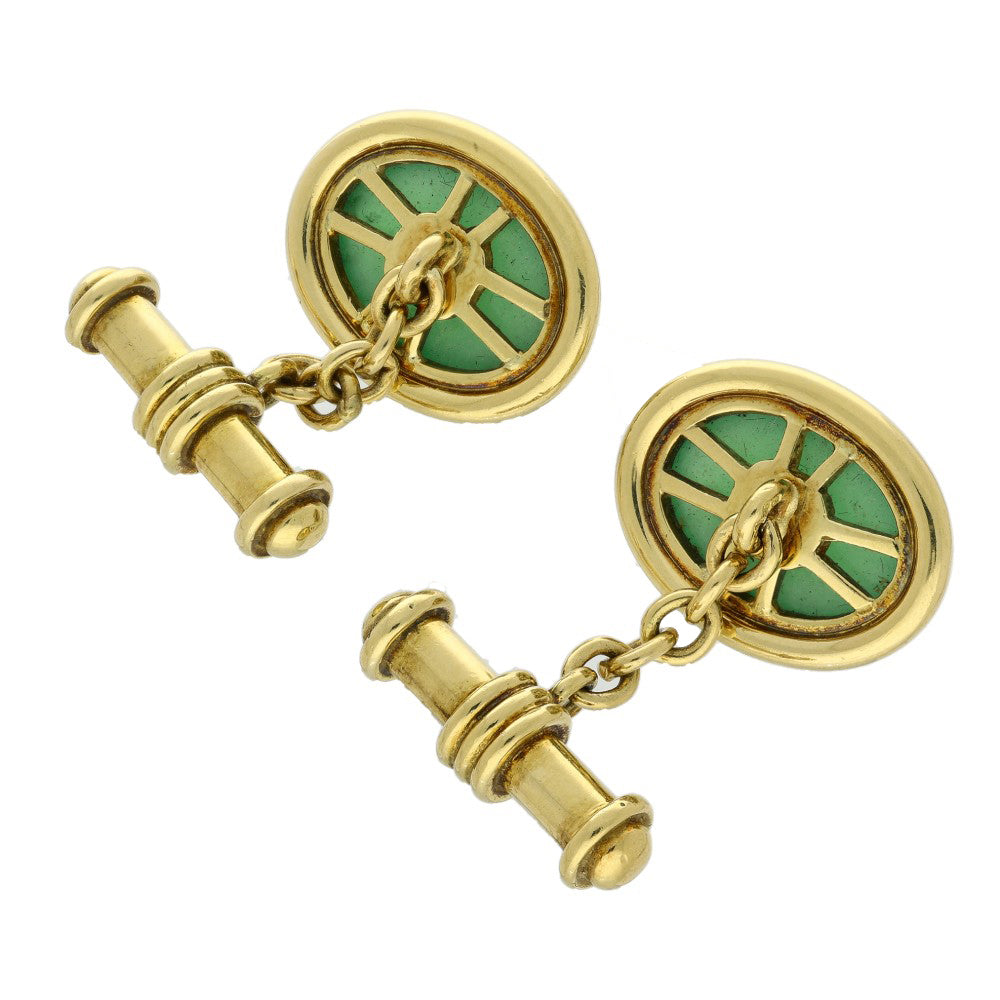 Pre-owned 18ct Yellow Gold & Green Jade Cufflinks